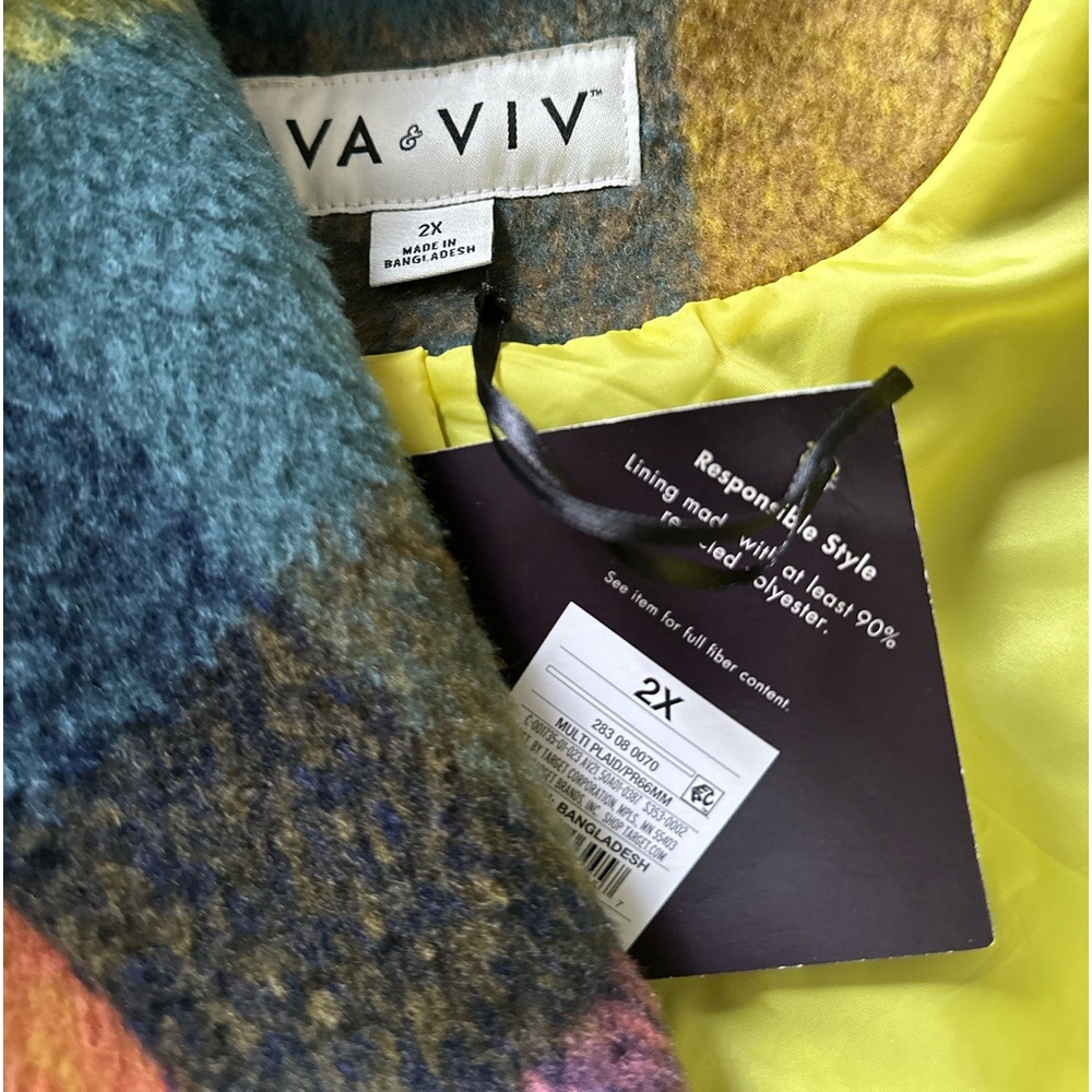 Ava & Viv Double Breasted Multicolored Plaid Coat 2x